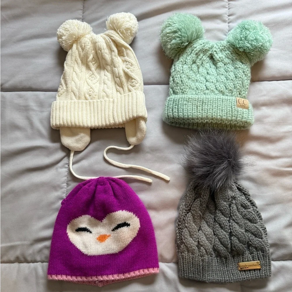 Set of Four Children’s Knit Pom Pom Beanies